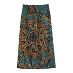 Tribal Sea Turtle Print Cotton Front Slit Maxi Skirt