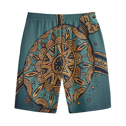 Tribal Sea Turtle Print Cotton Shorts