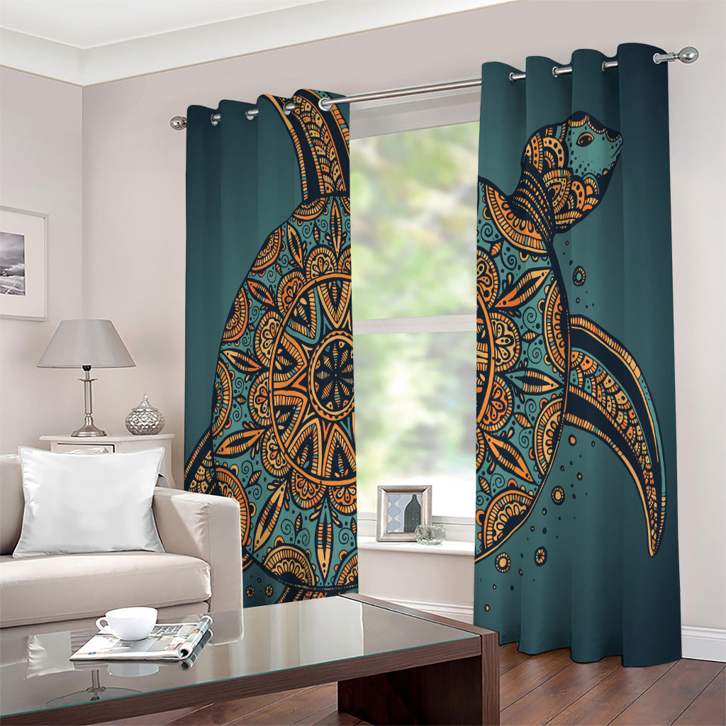 Tribal Sea Turtle Print Extra Wide Grommet Curtains