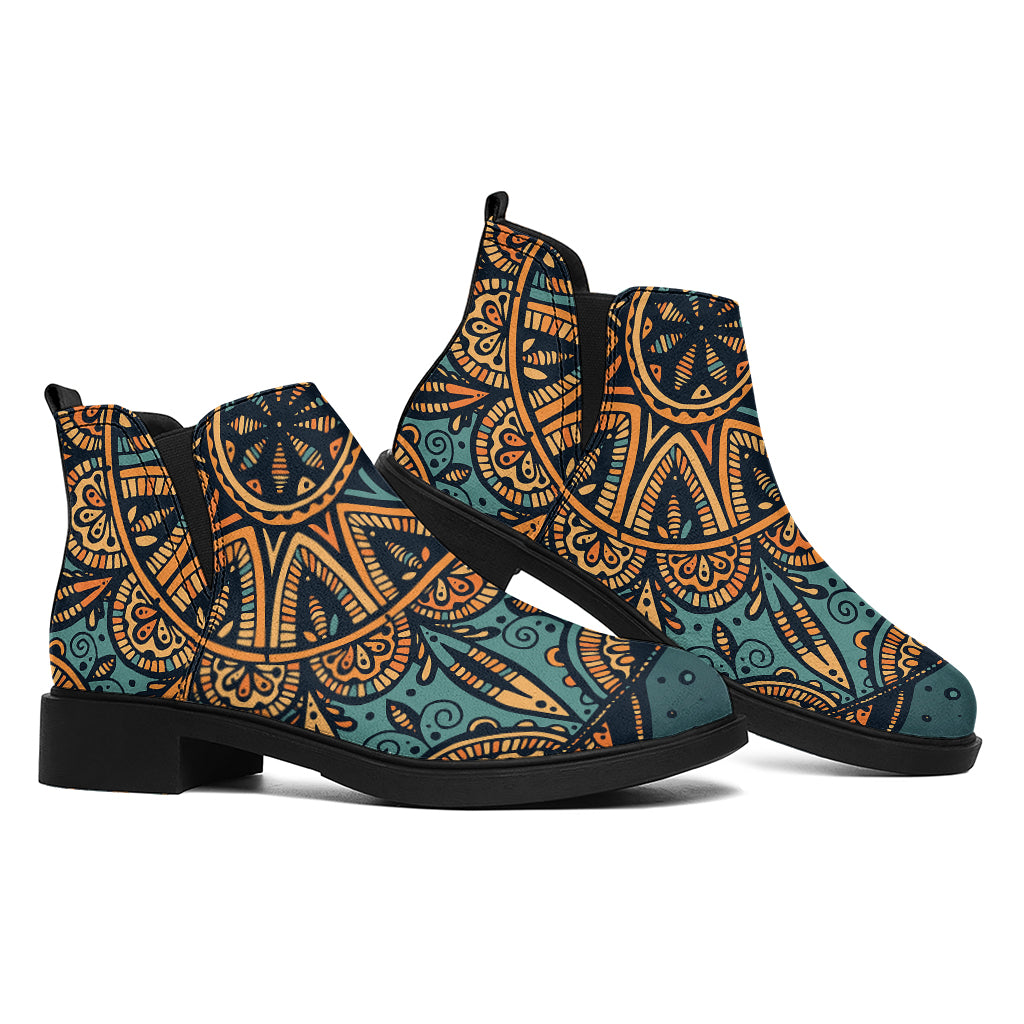 Tribal Sea Turtle Print Flat Ankle Boots