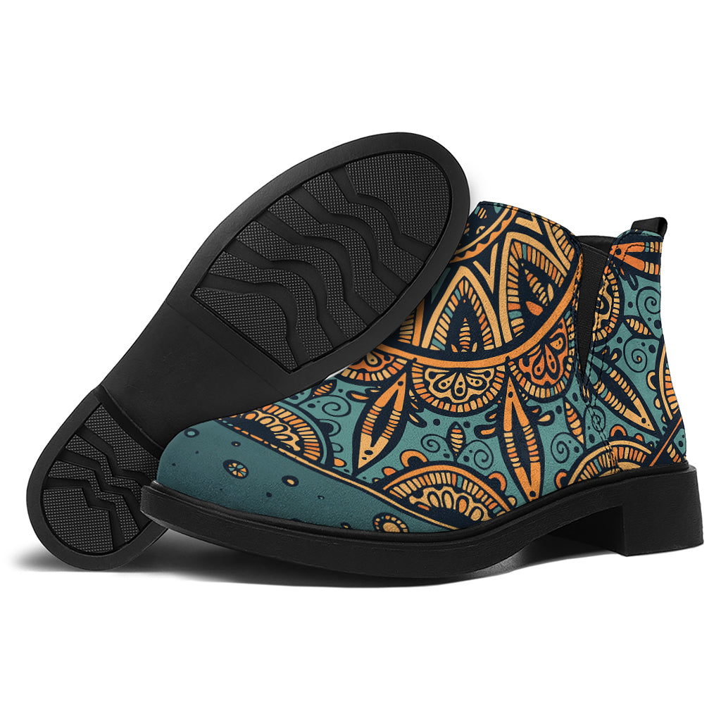 Tribal Sea Turtle Print Flat Ankle Boots