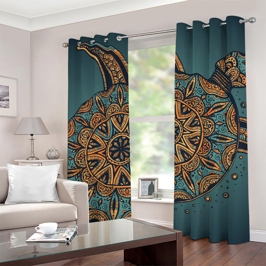Tribal Sea Turtle Print Grommet Curtains