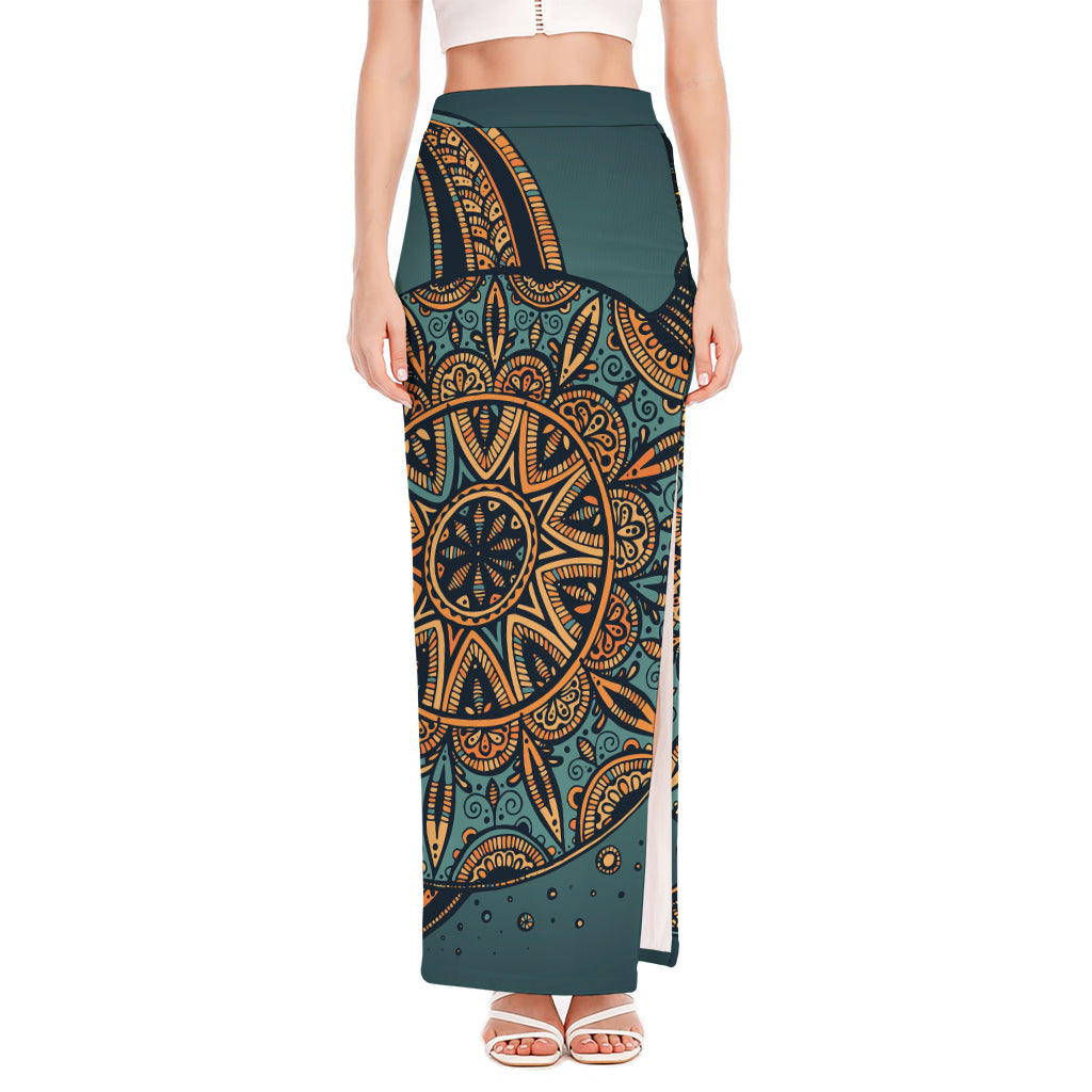 Tribal Sea Turtle Print High Slit Maxi Skirt