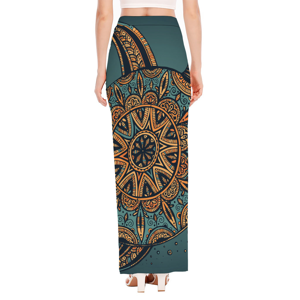 Tribal Sea Turtle Print High Slit Maxi Skirt