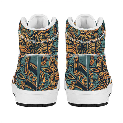 Tribal Sea Turtle Print High Top Leather Sneakers
