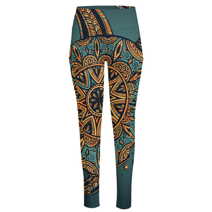 Tribal Sea Turtle Print High-Waisted Pocket Leggings