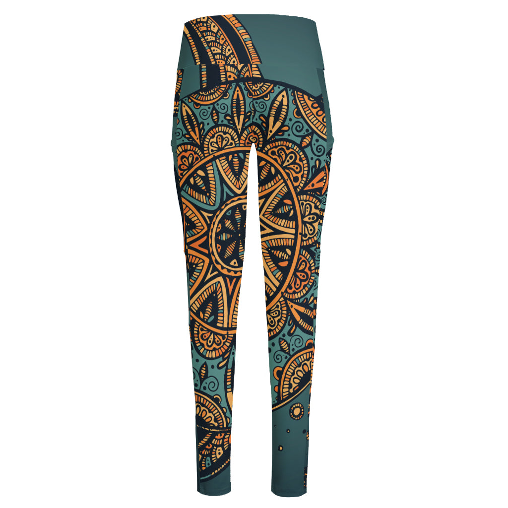 Tribal Sea Turtle Print High-Waisted Pocket Leggings