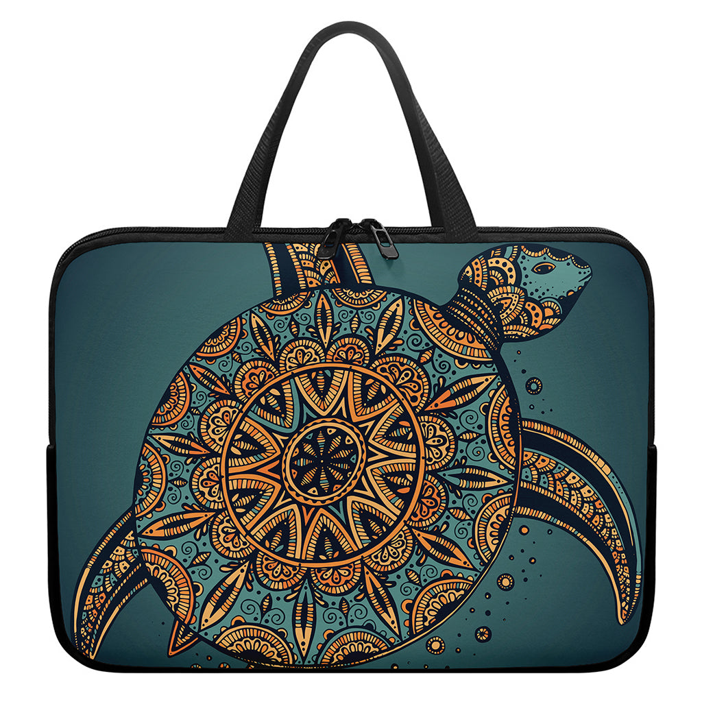 Tribal Sea Turtle Print Laptop Sleeve With Handle