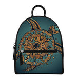 Tribal Sea Turtle Print Leather Backpack
