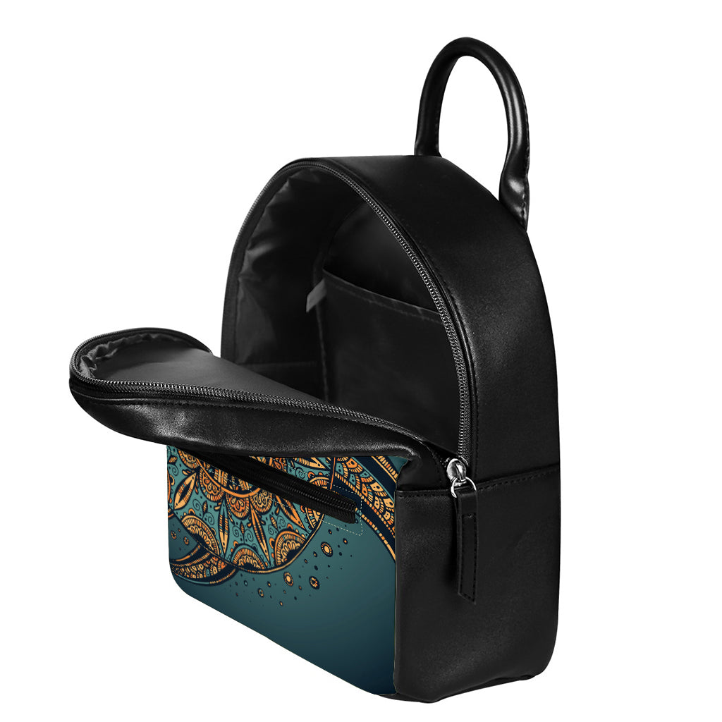 Tribal Sea Turtle Print Leather Backpack