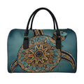 Tribal Sea Turtle Print Leather Duffel Bag