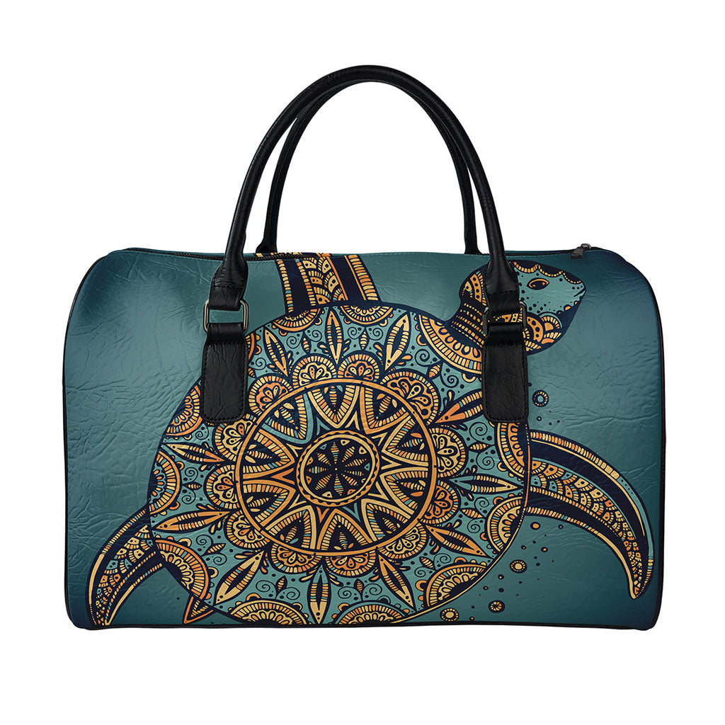 Tribal Sea Turtle Print Leather Duffle Bag