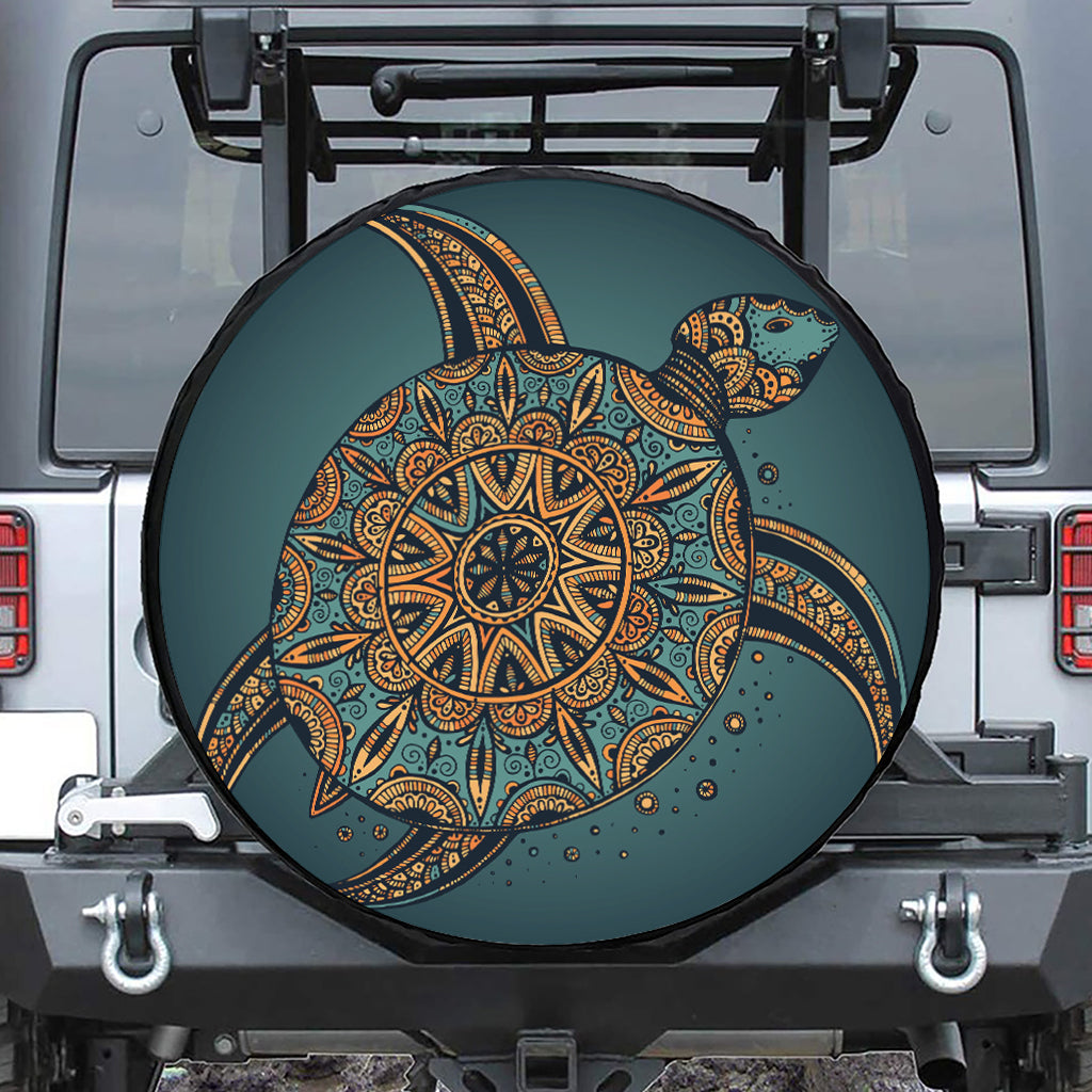 Tribal Sea Turtle Print Leather Spare Tire Cover