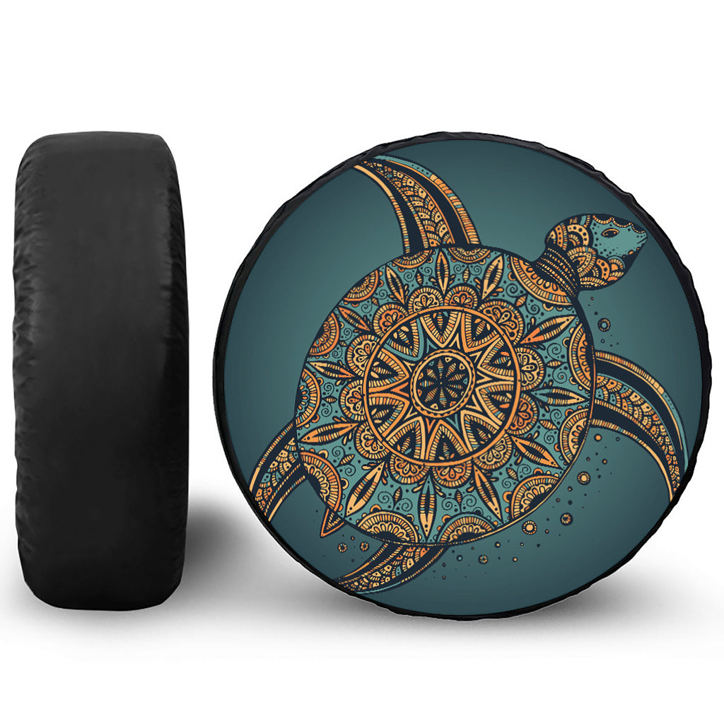 Tribal Sea Turtle Print Leather Spare Tire Cover