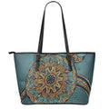 Tribal Sea Turtle Print Leather Tote Bag With Zipper