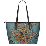 Tribal Sea Turtle Print Leather Tote Bag