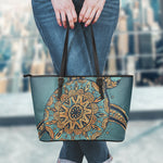 Tribal Sea Turtle Print Leather Tote Bag
