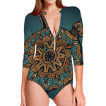 Tribal Sea Turtle Print Long Sleeve Swimsuit
