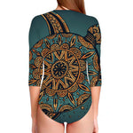 Tribal Sea Turtle Print Long Sleeve Swimsuit
