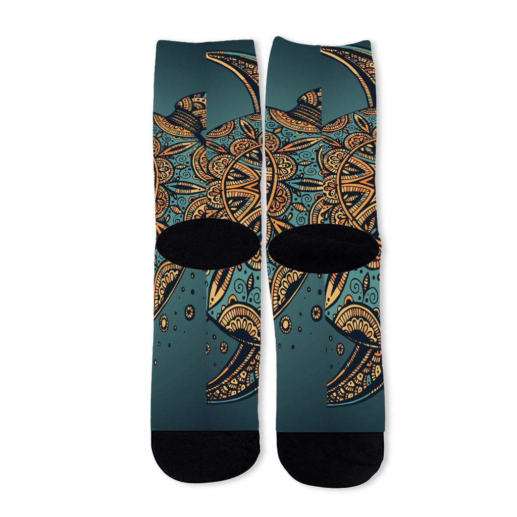 Tribal Sea Turtle Print Long Socks