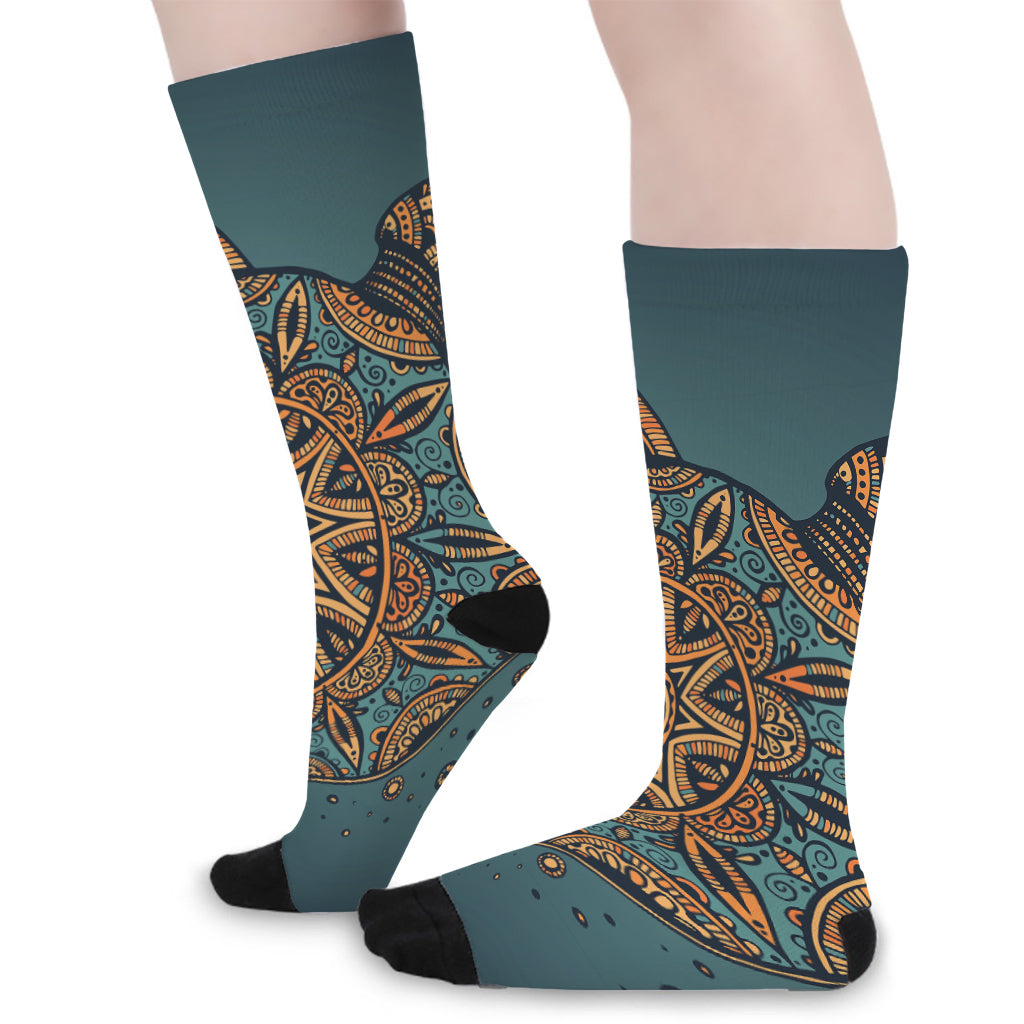 Tribal Sea Turtle Print Long Socks