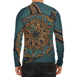 Tribal Sea Turtle Print Men's Long Sleeve Rash Guard