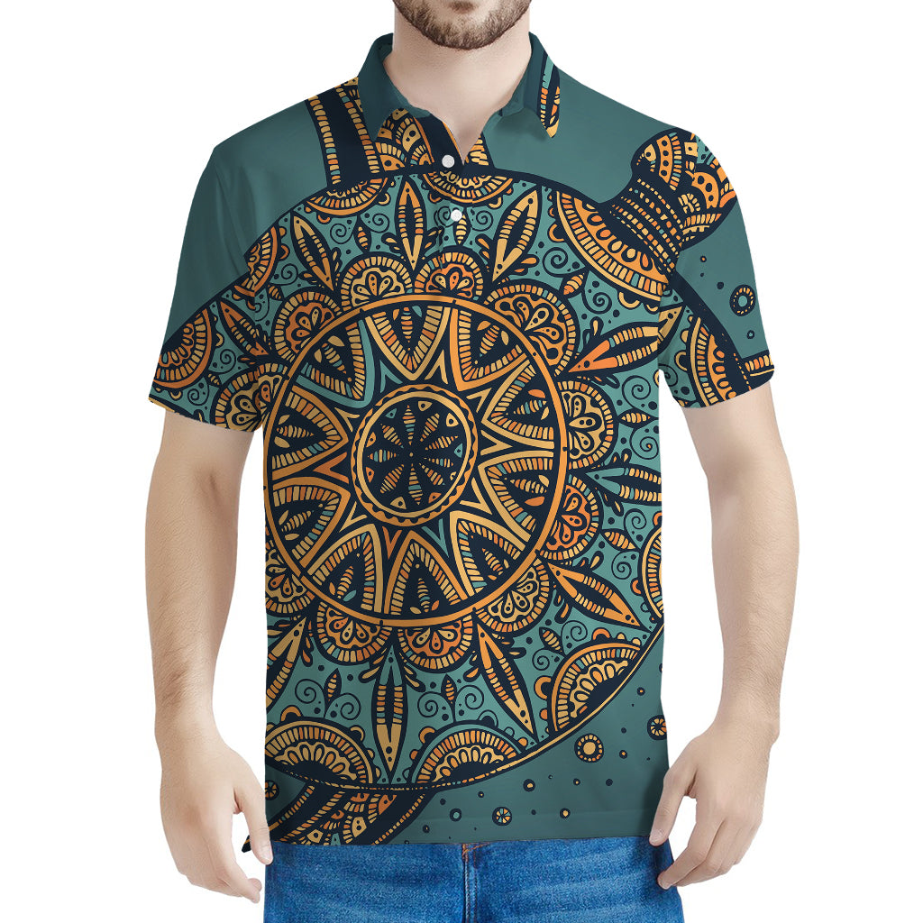 Tribal Sea Turtle Print Men's Polo Shirt