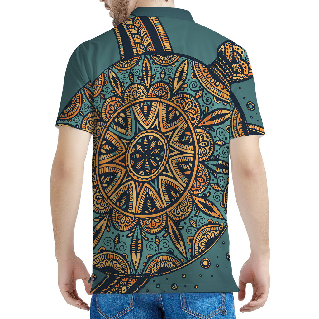 Tribal Sea Turtle Print Men's Polo Shirt