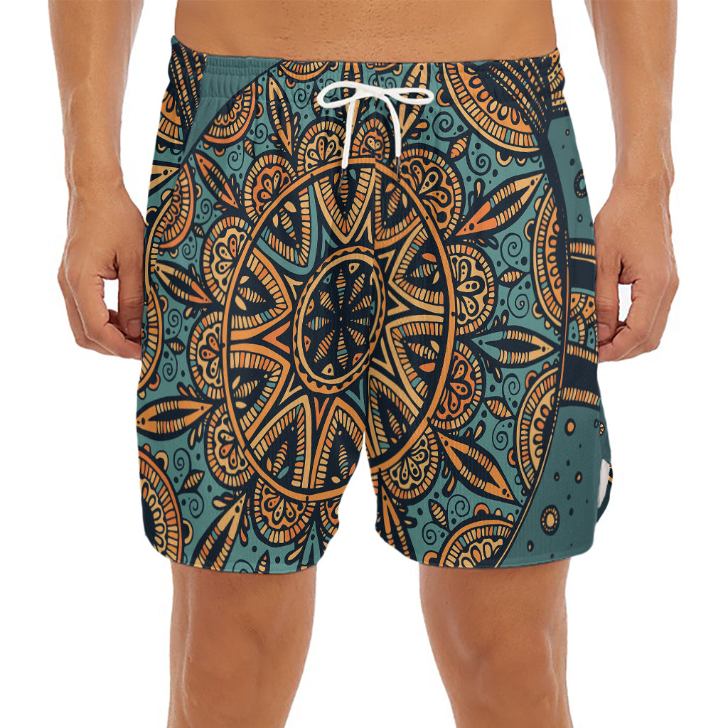 Tribal Sea Turtle Print Men's Split Running Shorts