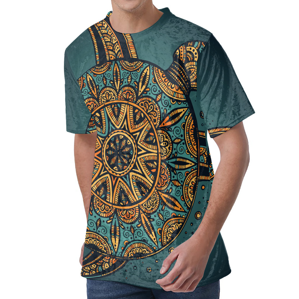 Tribal Sea Turtle Print Men's Velvet T-Shirt