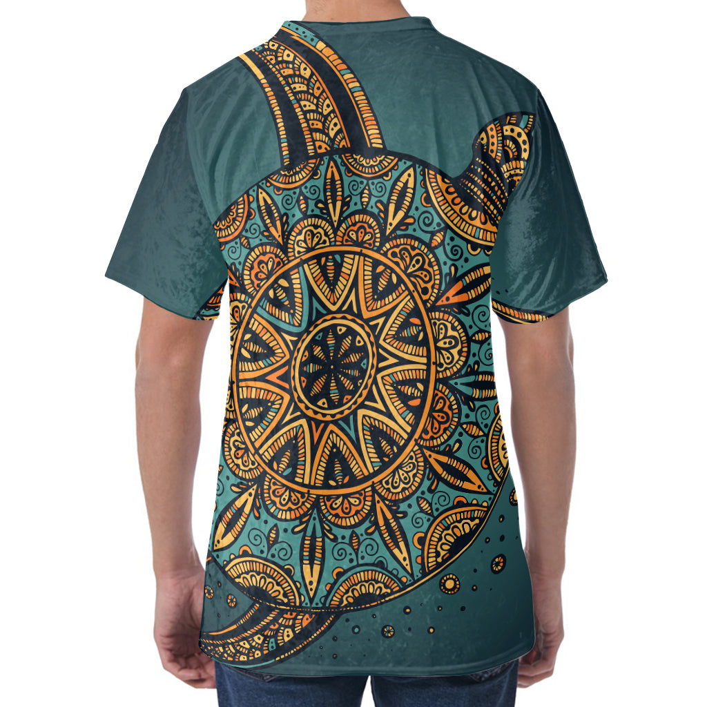 Tribal Sea Turtle Print Men's Velvet T-Shirt