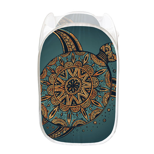 Tribal Sea Turtle Print Mesh Laundry Hamper