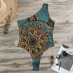 Tribal Sea Turtle Print One Shoulder Bodysuit