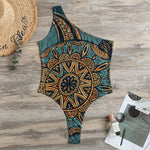 Tribal Sea Turtle Print One Shoulder Bodysuit