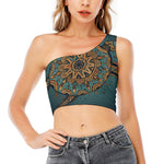 Tribal Sea Turtle Print One Shoulder Crop Top