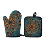 Tribal Sea Turtle Print Oven Mitt And Pot Holder Set