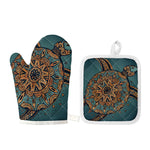 Tribal Sea Turtle Print Oven Mitt And Pot Holder Set