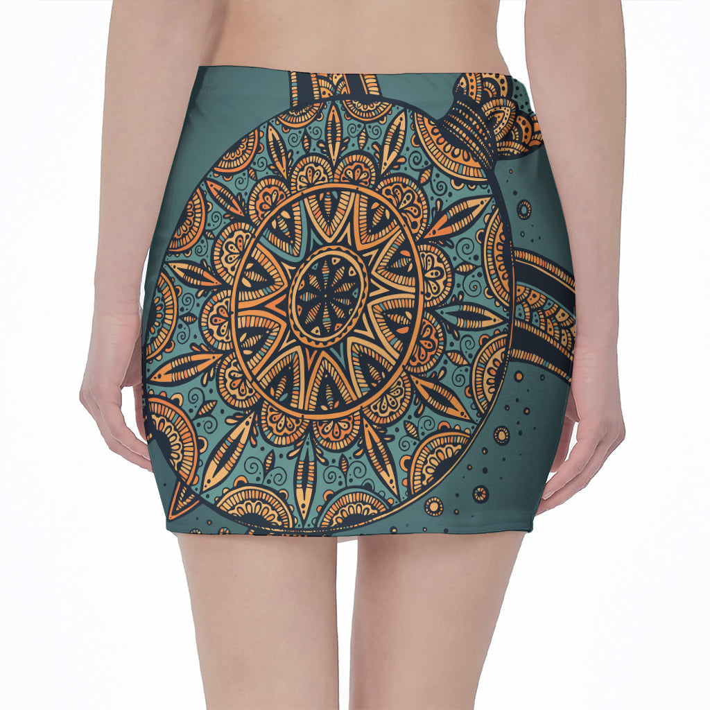 Tribal Sea Turtle Print Pencil Mini Skirt