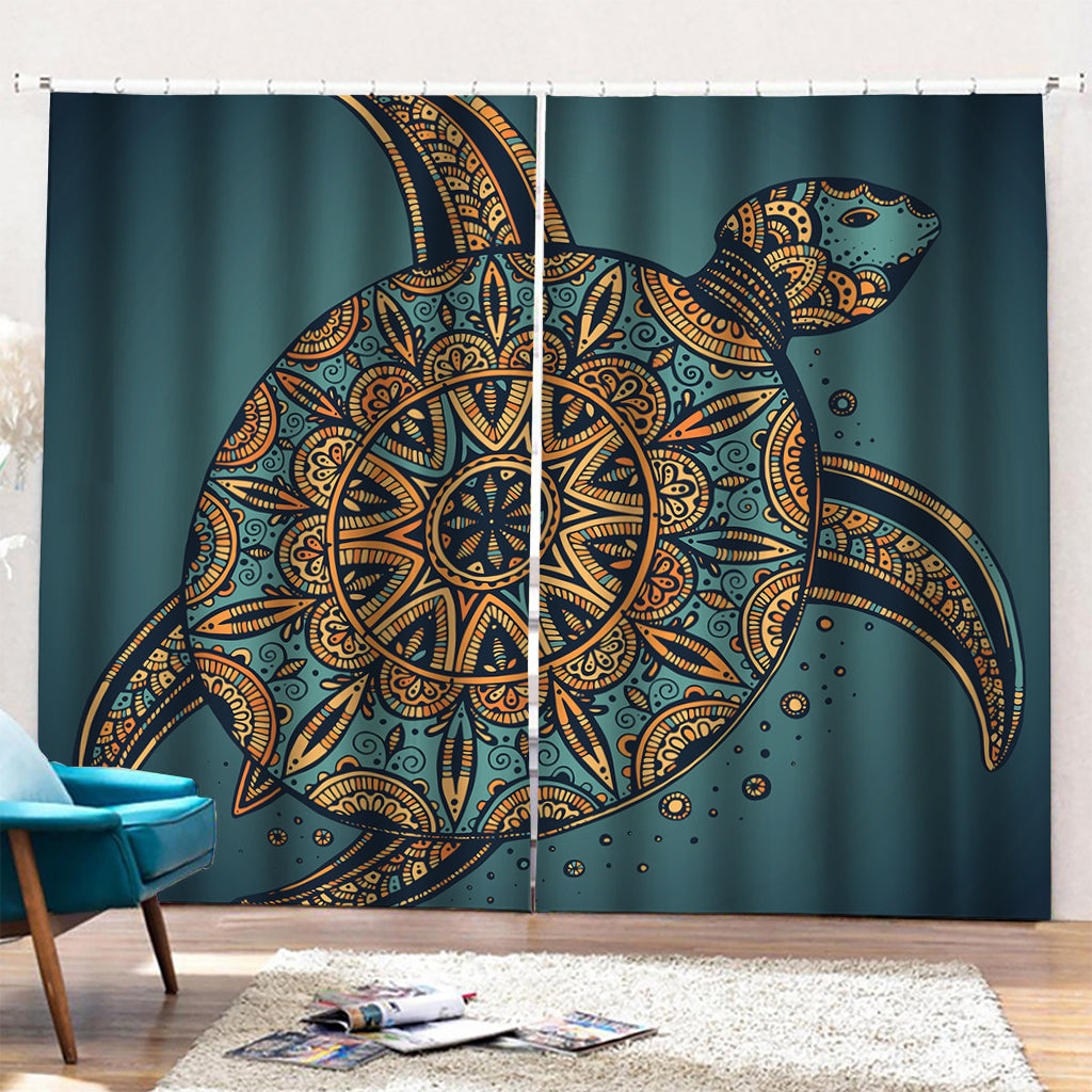 Tribal Sea Turtle Print Pencil Pleat Curtains