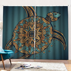 Tribal Sea Turtle Print Pencil Pleat Curtains