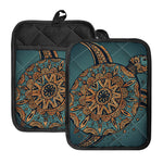 Tribal Sea Turtle Print Pot Holders With Pocket