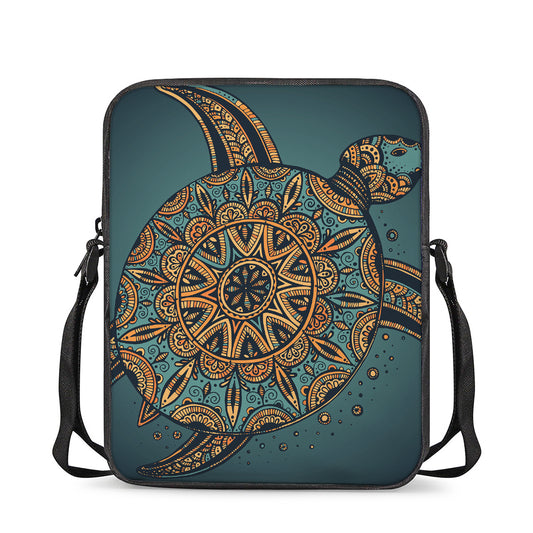 Tribal Sea Turtle Print Rectangular Crossbody Bag