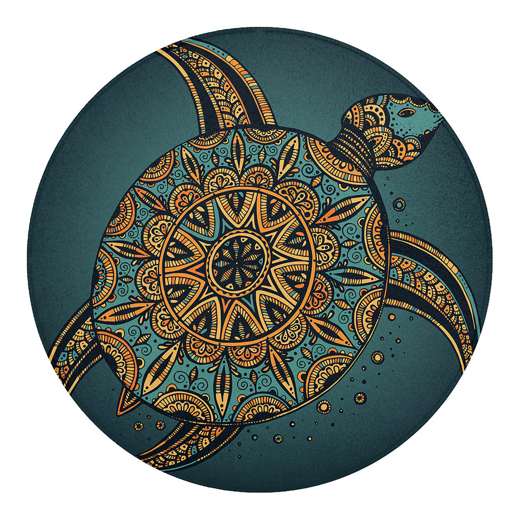 Tribal Sea Turtle Print Round Blanket