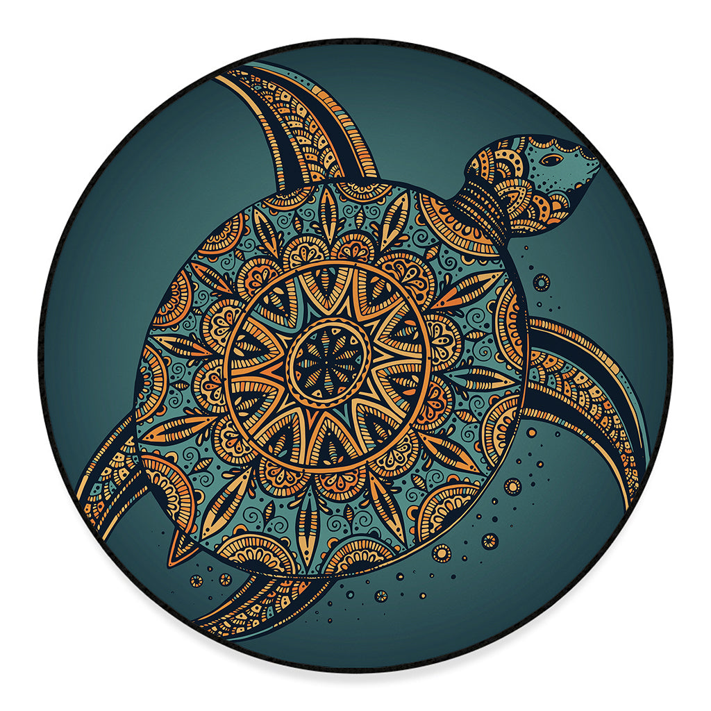 Tribal Sea Turtle Print Round Floor Mat