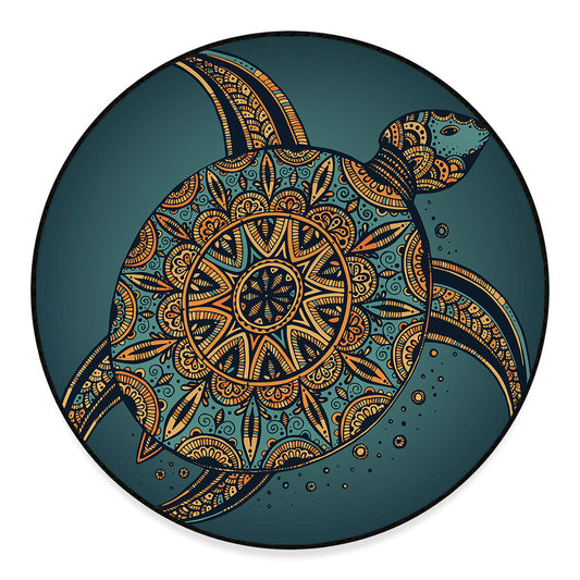 Tribal Sea Turtle Print Round Floor Mat