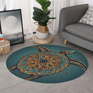 Tribal Sea Turtle Print Round Rug