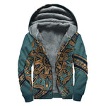 Tribal Sea Turtle Print Sherpa Lined Zip Up Hoodie