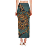 Tribal Sea Turtle Print Side Slit Maxi Skirt