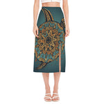 Tribal Sea Turtle Print Side Slit Midi Skirt