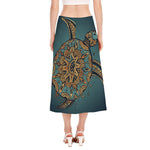 Tribal Sea Turtle Print Side Slit Midi Skirt